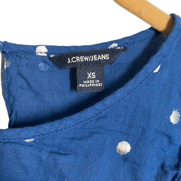 J.Crew JEANS Blue Flutter Sleeve Polka Dot Blouse with Silver Foil Polka Dots XS - Picture 5 of 6